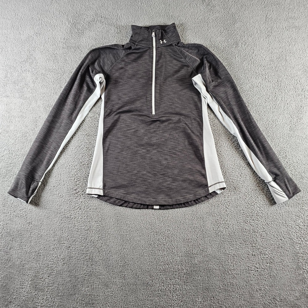 Under Armour Womens Half Zip Pullover Space Dye Gray White Thumbholes XS